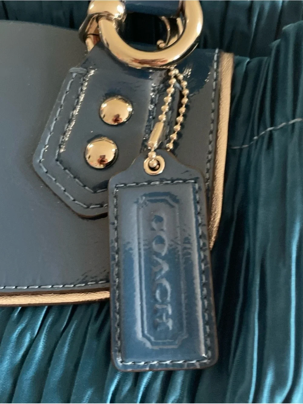 Coach Ashley Ocean Blue Pleated Tote satchel with Leather Trim